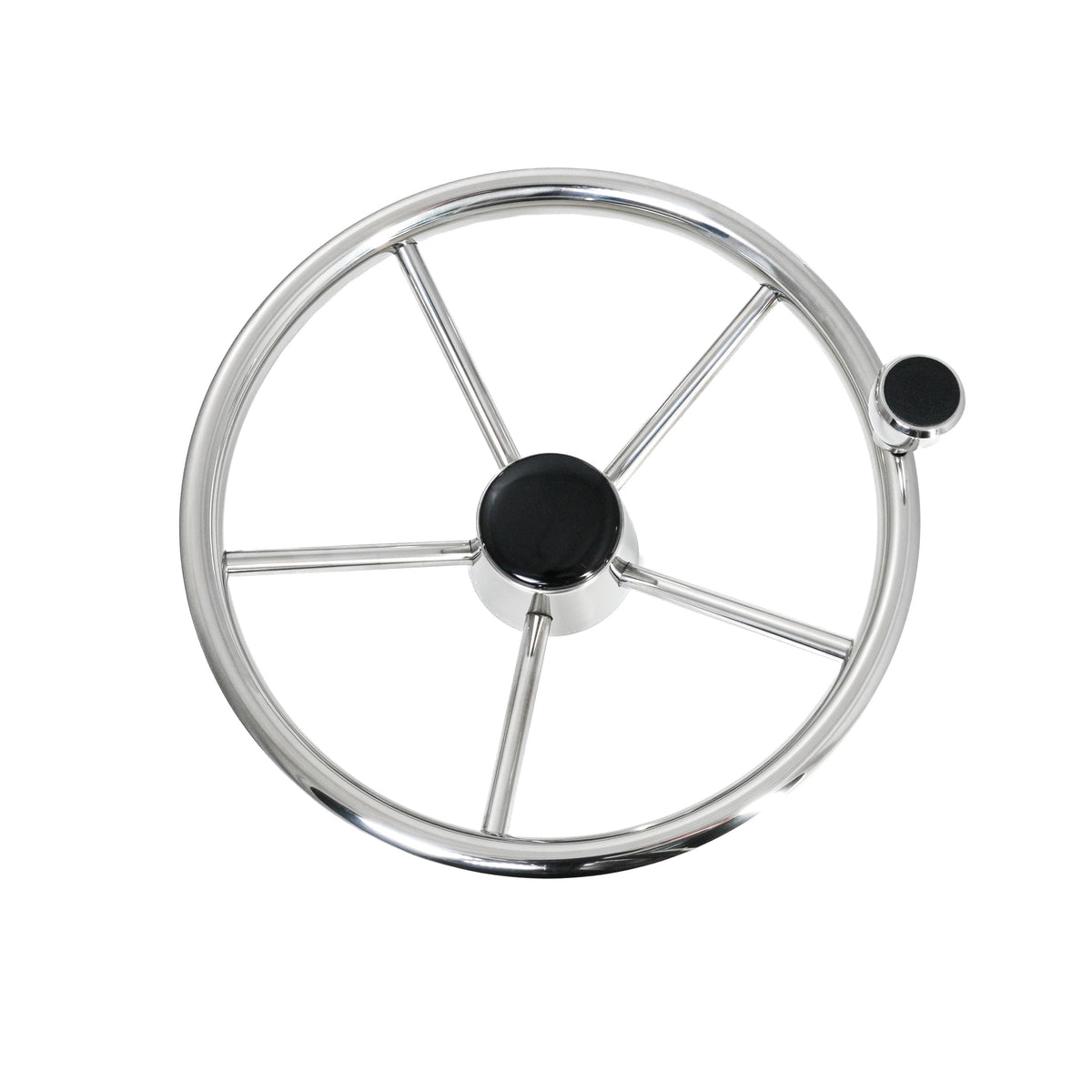 13" Stainless Steel Steering Wheel FG w/knob and black cap