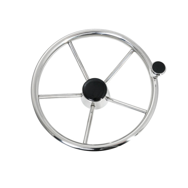 13" Stainless Steel Steering Wheel FG w/knob and black cap