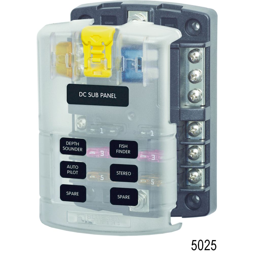 Blue Sea Systems ST Blade 6-Circuit Fuse Block with Negative Bus and Cover – 5025
