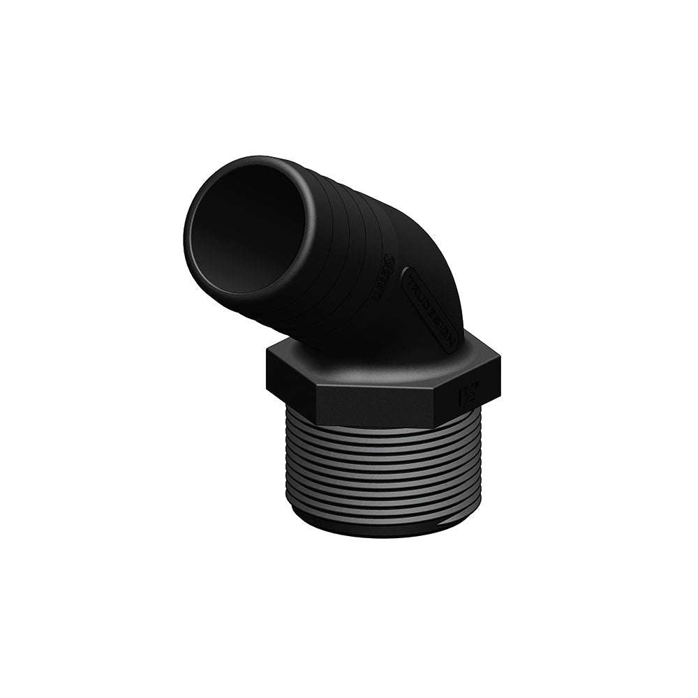 Hose Barb 1" x 1" (25.4mm x 25.4mm) NPS Long Thread 120deg, Black