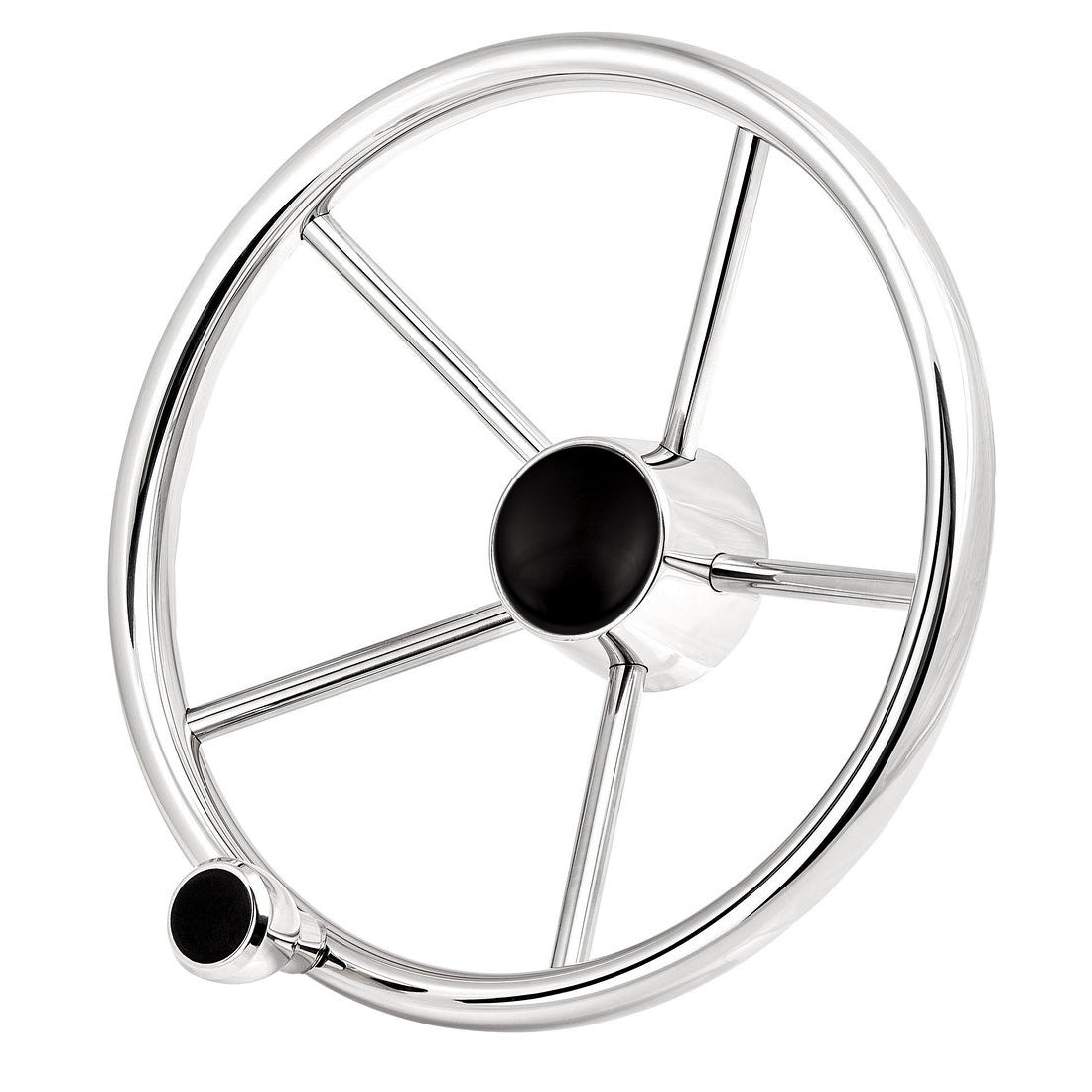13" Stainless Steel Steering Wheel FG w/knob and black cap – image 2