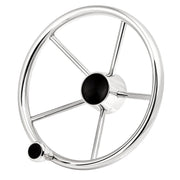 13" Stainless Steel Steering Wheel FG w/knob and black cap – image 2