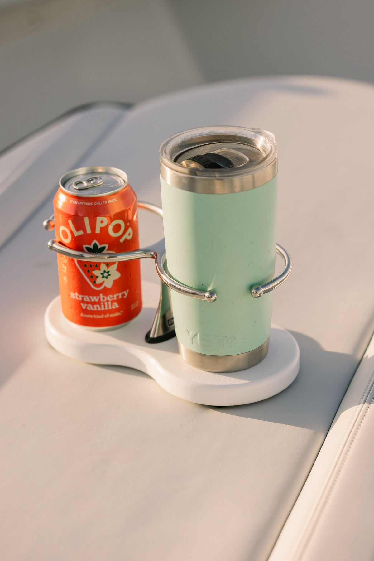 Drink Holder, Double, Stainless with White Poly Base – image 2
