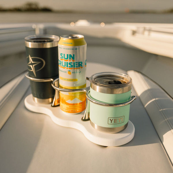 Drink Holder, Triple, Stainless with White Poly Base