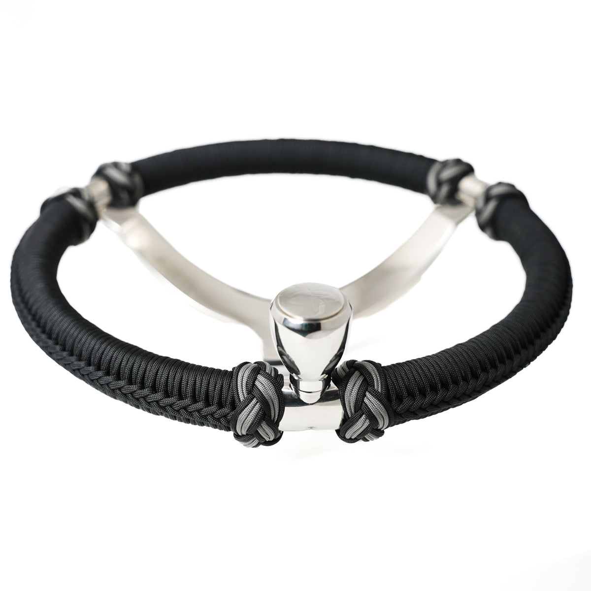 Capt. Hunter's Nautical Creations Paracord Wrapped, 13-1/2" Wheel w/ Knob – Black on Gray #1501