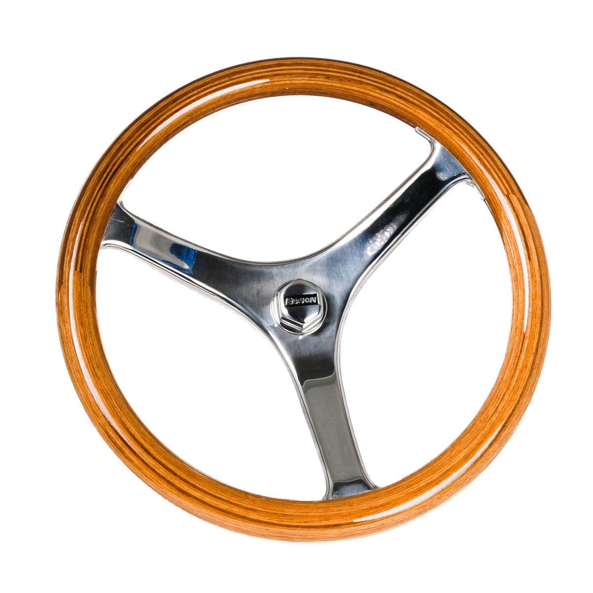 Edson Teak Steering Wheel – Stainless- Teak / Stainless Nut / No Knob