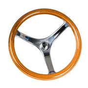 Edson Teak Steering Wheel – Stainless- Teak / Stainless Nut / No Knob