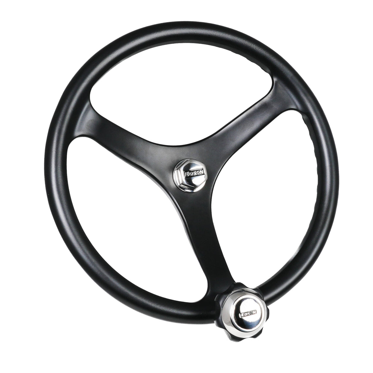 Edson Special Ops Steering Wheel 1710BL – 13" PowerWheel / Polished Stainless Nut / Polished Stainless Pro ComfortGrip Powerknob