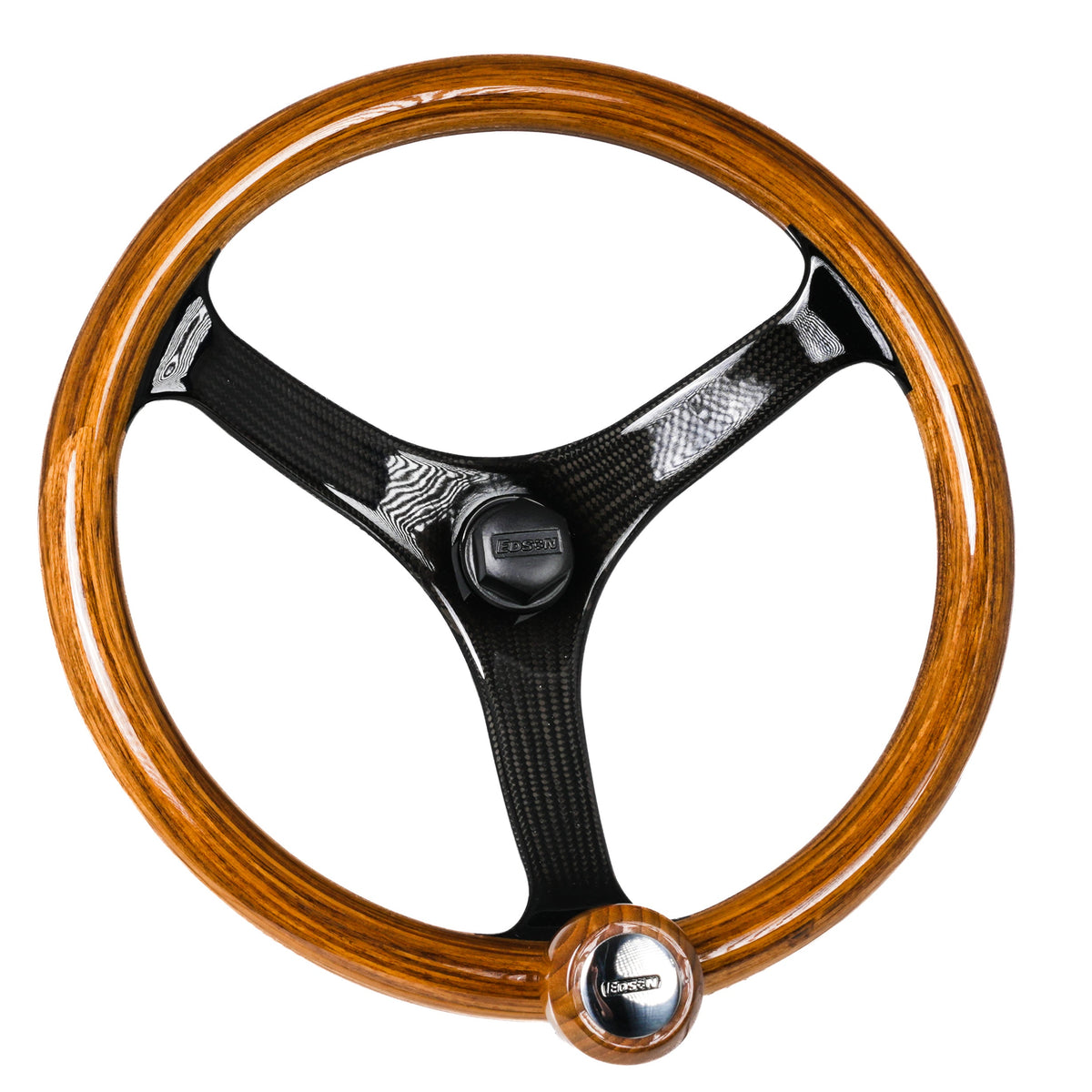 Edson Teak & Carbon Fiber Wheel – Carbon Fiber- Teak / Black Nut / Teak Pro PowerKnob