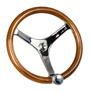 Edson Teak Steering Wheel – Stainless- Teak / Stainless Nut / Stainless Pro PowerKnob