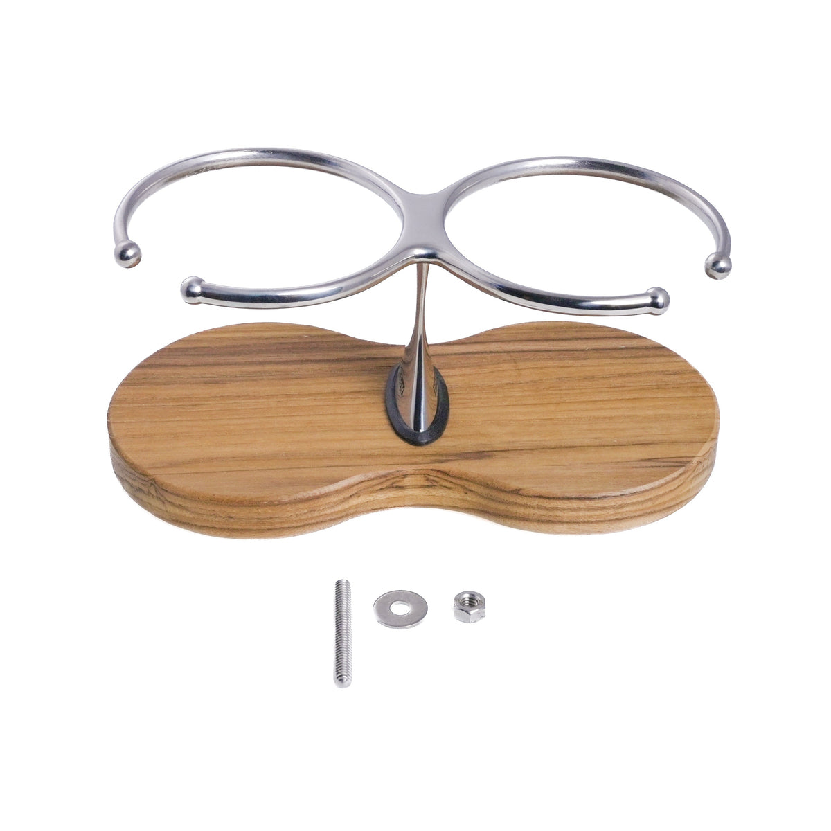 Drink Holder, Double, Stainless with Teak Base – image 3