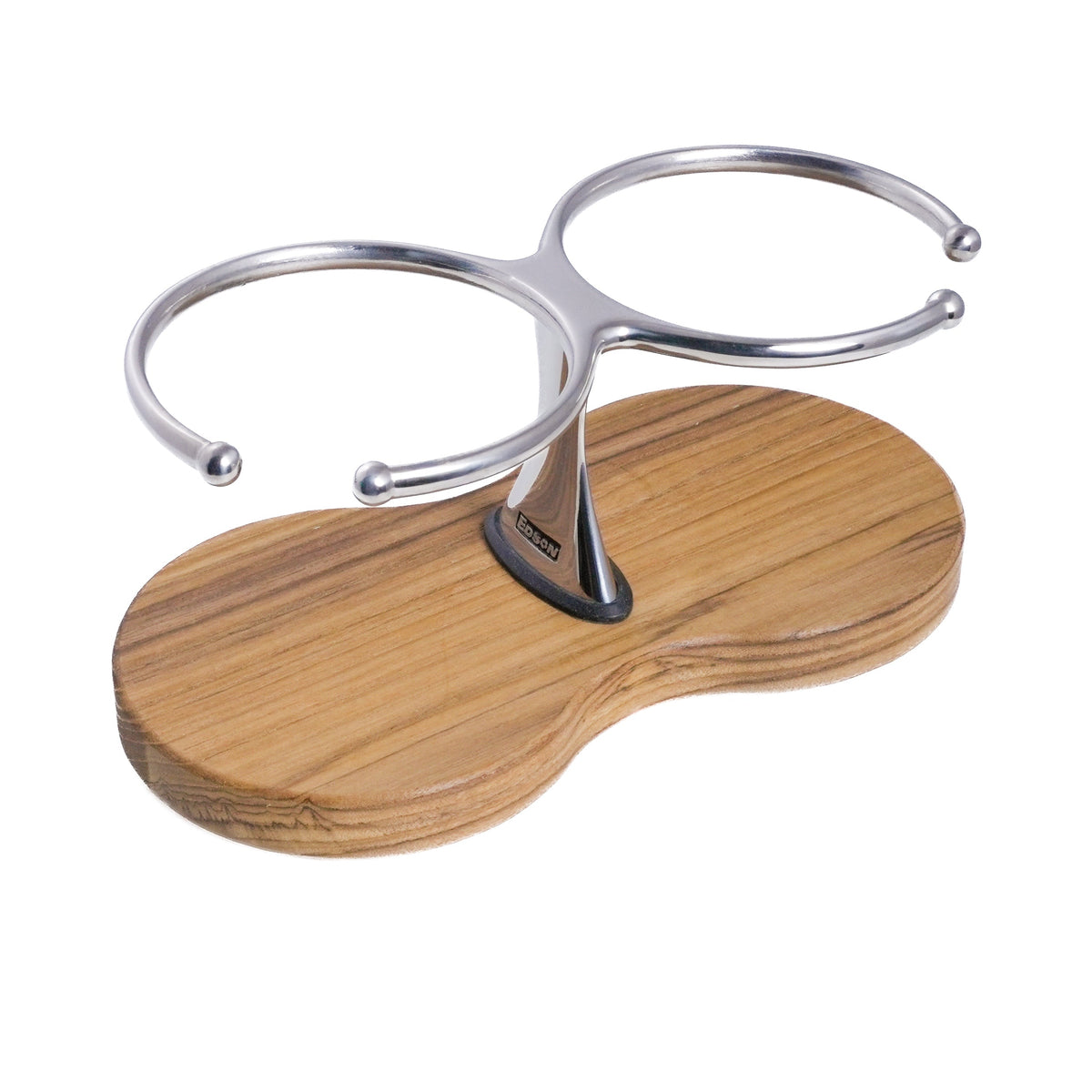 Drink Holder, Double, Stainless with Teak Base – image 2