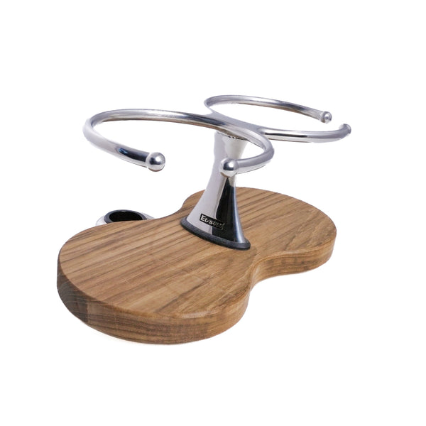 Double Clamp-On Stainless Steel Drink Holder w/Teak Base