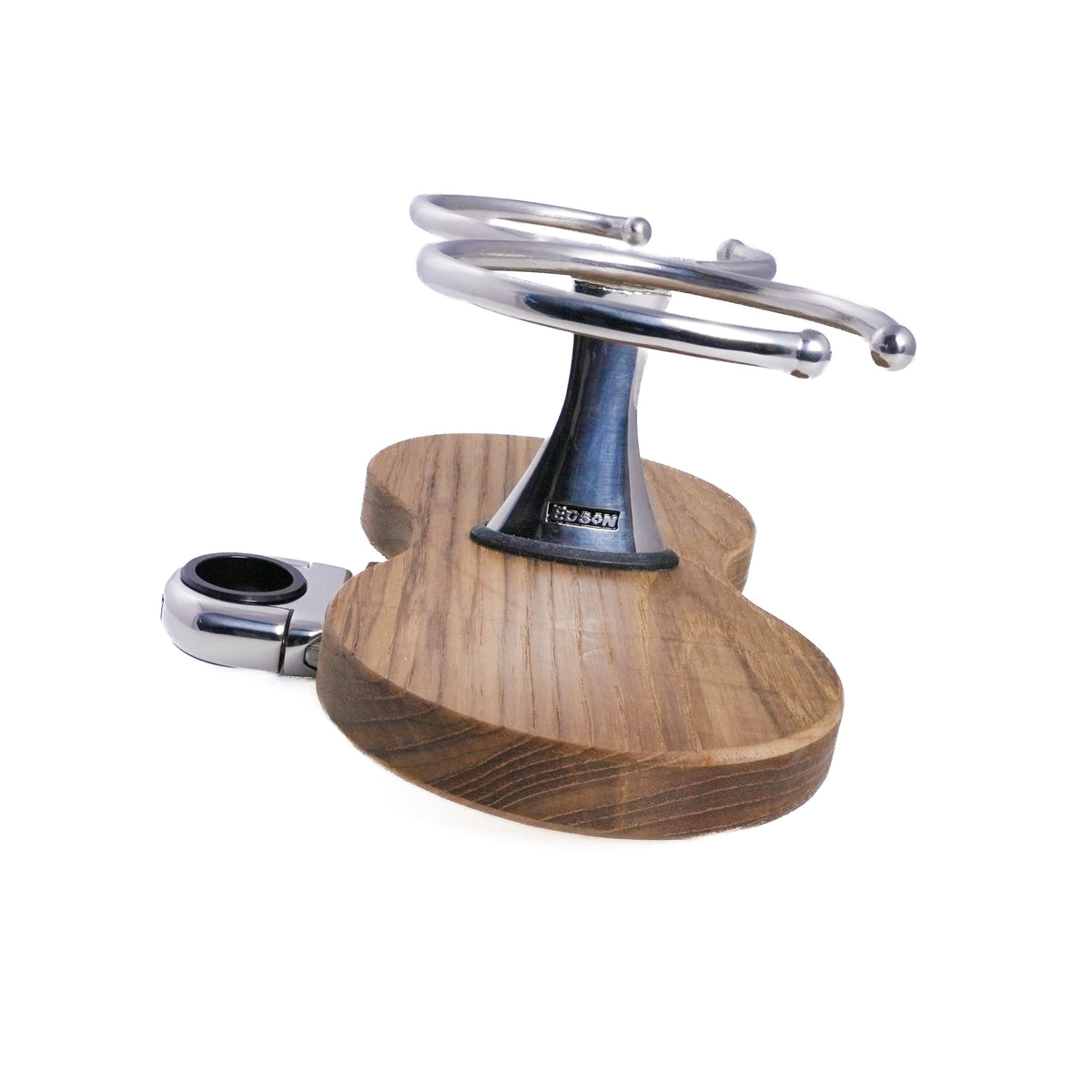 Double Clamp-On Stainless Steel Drink Holder w/Teak Base – image 3