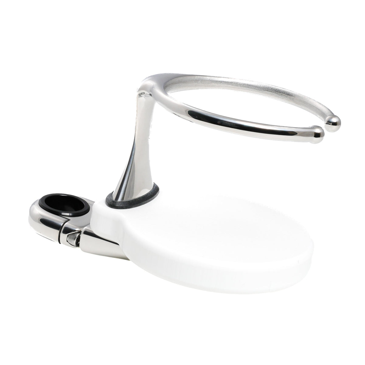 Single Clamp-On Stainless Drink Holder w/White Poly Base