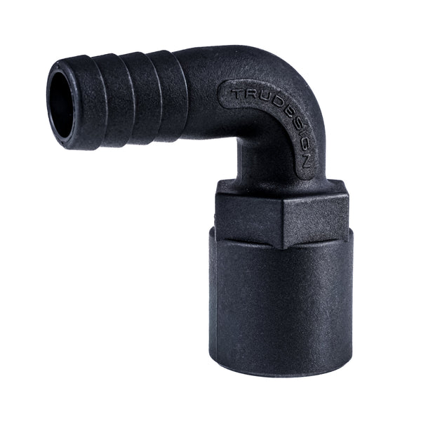 Hose Barb 90deg .75" x .75" (19.1mm x 19.1mm) NPS Female, Black