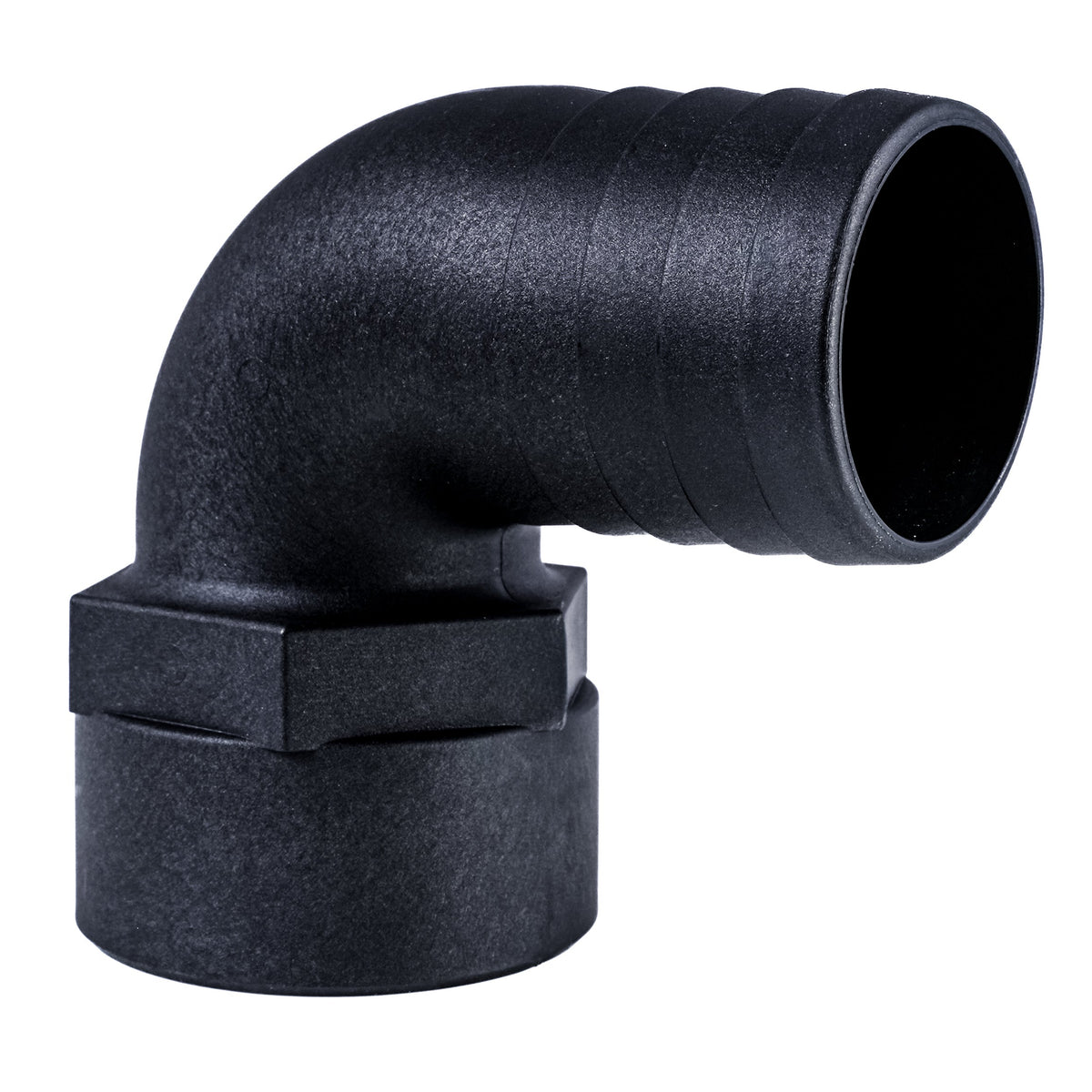 Hose Barb 90deg 2" x 2" (50.8mm x 50.8mm) NPS Female, Black