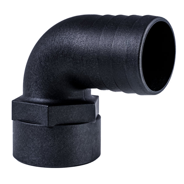 Hose Barb 90deg 2" x 2" (50.8mm x 50.8mm) NPS Female, Black