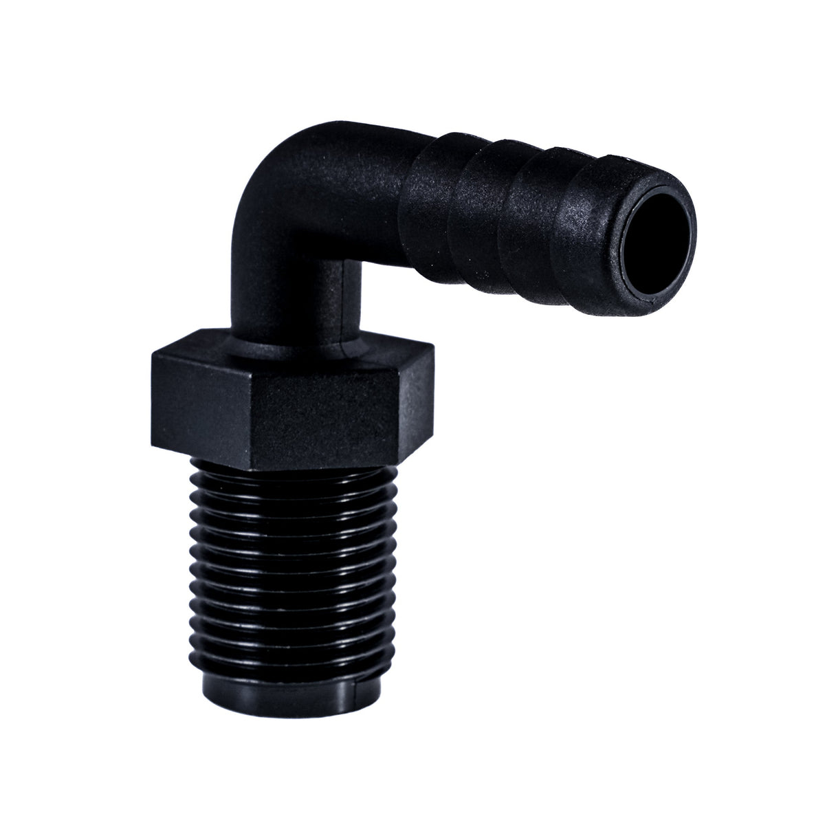 Hose Barb 90deg .5" x .5" (12.7mm x 12.7mm) NPS Long Thread, Black – image 2