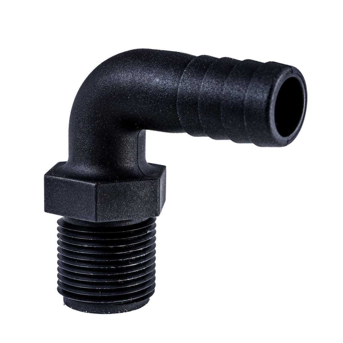 Hose Barb 90deg .75" x .75" (19.1mm x 19.1mm) NPS Long Thread, Black – image 2