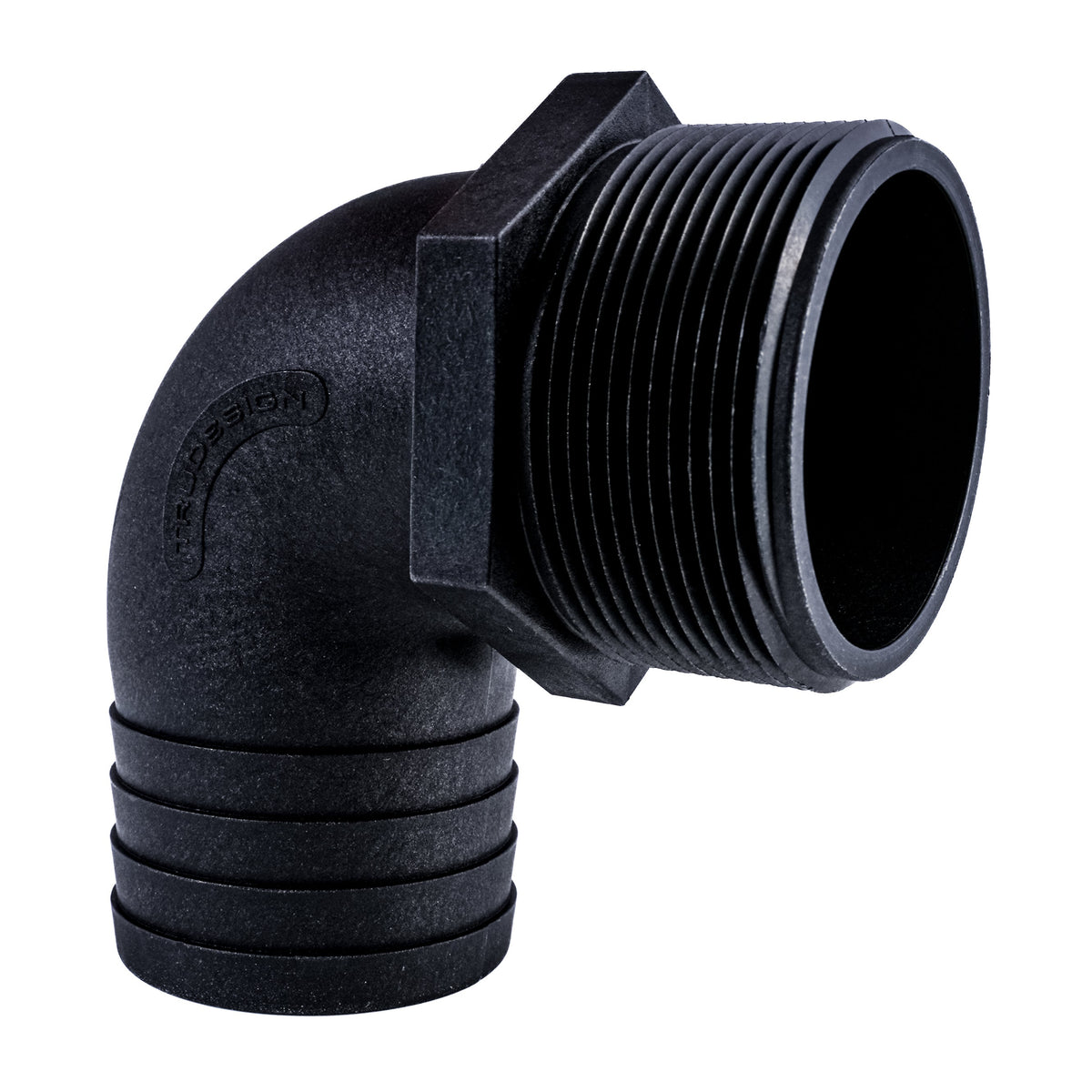 Hose Barb 90deg 2" x 2" (50.8mm x 50.8mm) NPS Long Thread, Black – image 2