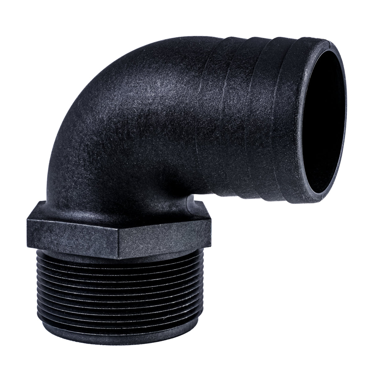Hose Barb 90deg 2" x 2" (50.8mm x 50.8mm) NPS Long Thread, Black – image 3