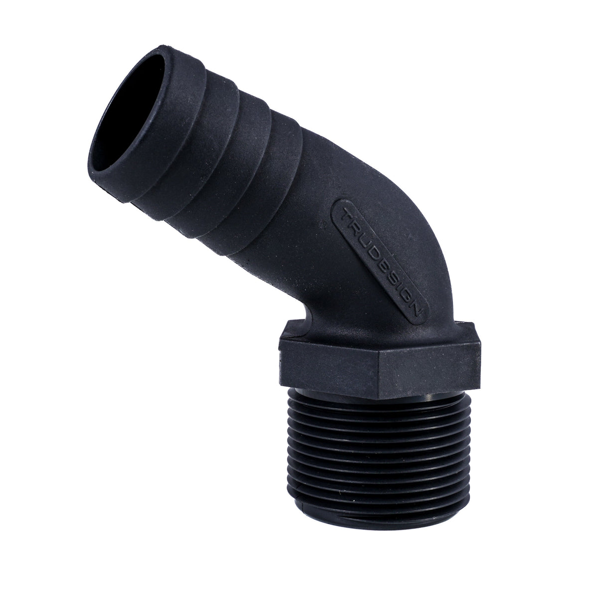 Hose Barb 1.25" x 1.25" (31.8mm x 31.8mm) NPS Long Thread 120deg, Black – image 2