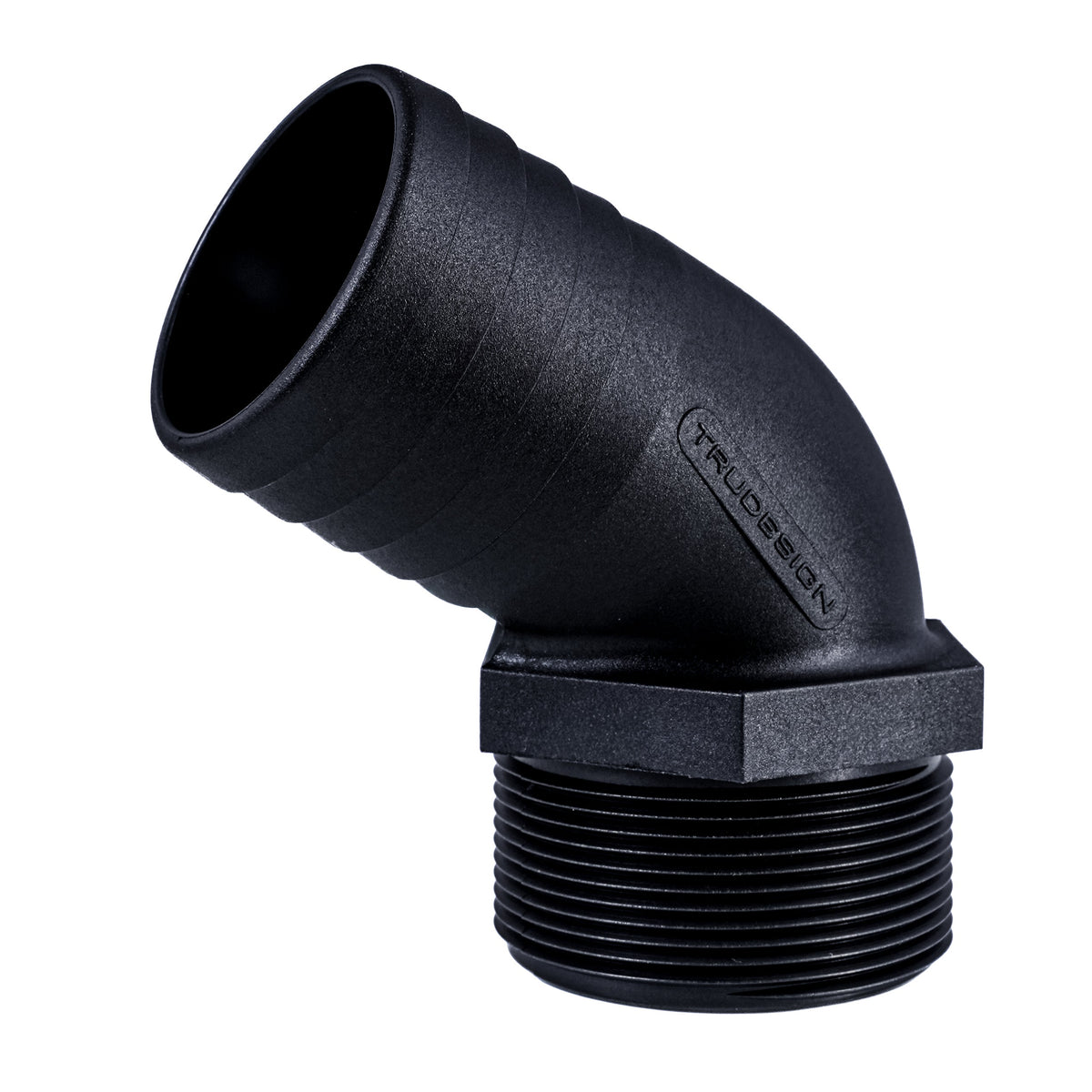 Hose Barb 2" x 2" (50.8mm x 50.8mm) NPS Long Thread 120deg, Black