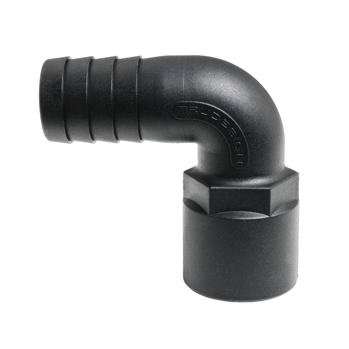 Hose Barb 90deg Unequal 1.125" x 1" (28.6mm x 25.4mm) NPS Female Thread, Black – image 2