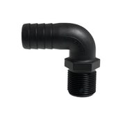Hose Barb 90deg Unequal 1.125" x 1" (28.6mm x 25.4mm) NPS Long Thread, Black