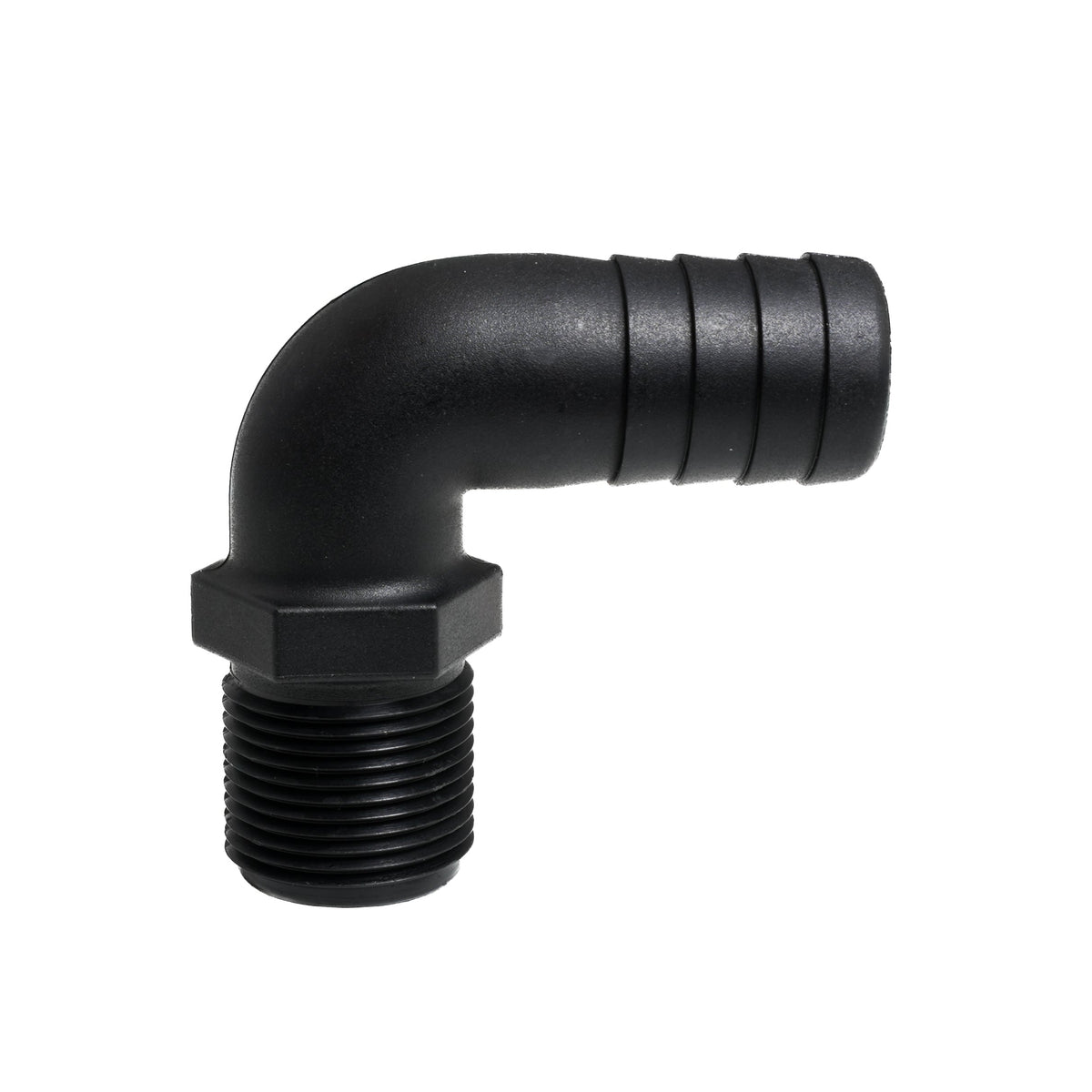 Hose Barb 90deg Unequal 1.125" x 1" (28.6mm x 25.4mm) NPS Long Thread, Black – image 2