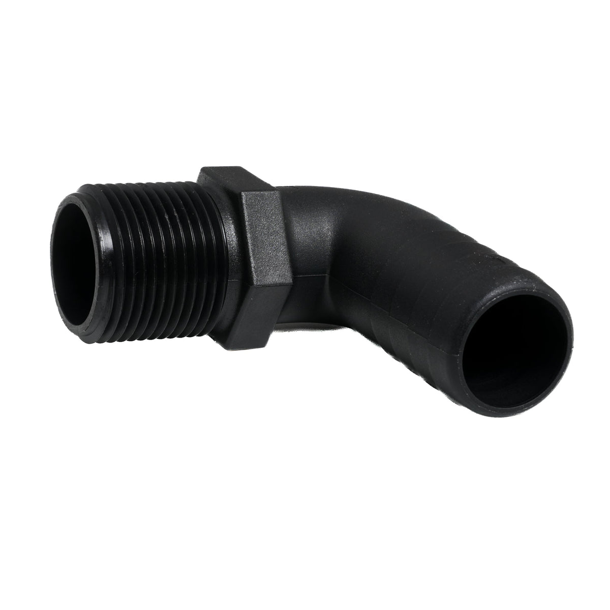 Hose Barb 90deg Unequal 1.125" x 1" (28.6mm x 25.4mm) NPS Long Thread, Black – image 3