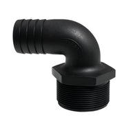 Hose Barb 90deg Unequal 1.5" x 2" (38.1mm x 50.8mm) NPS Long Thread, Black