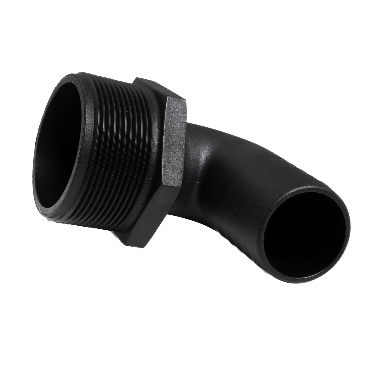 Hose Barb 90deg Unequal 1.5" x 2" (38.1mm x 50.8mm) NPS Long Thread, Black – image 3