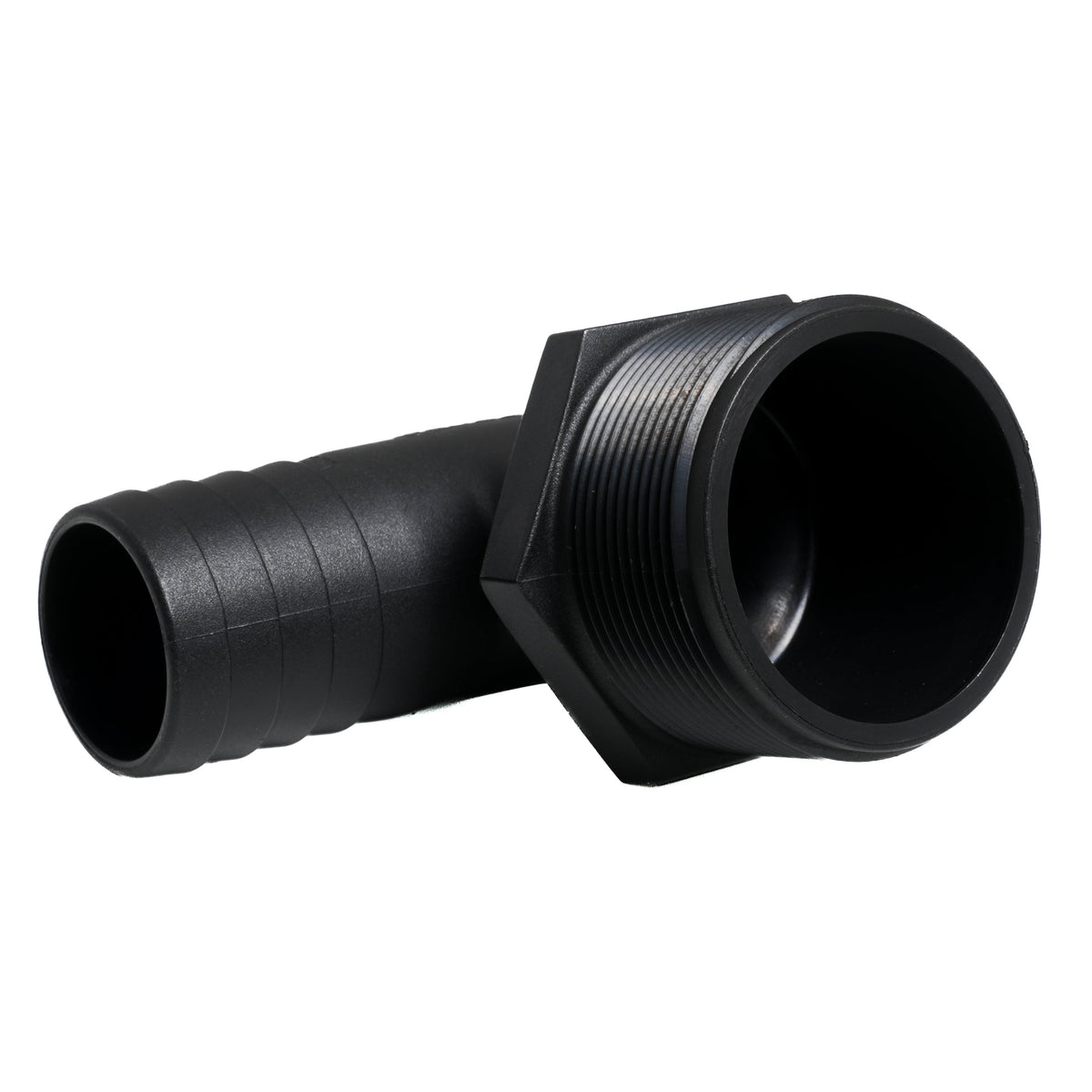 Hose Barb 90deg Unequal 1.5" x 2" (38.1mm x 50.8mm) NPS Long Thread, Black – image 4