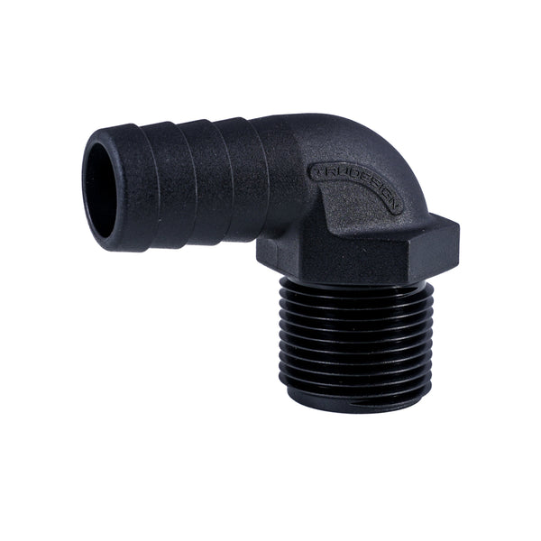 Hose Barb 90 Deg, 0.75"/0.75" (19.1mm/19.1mm), NPS, Compact
