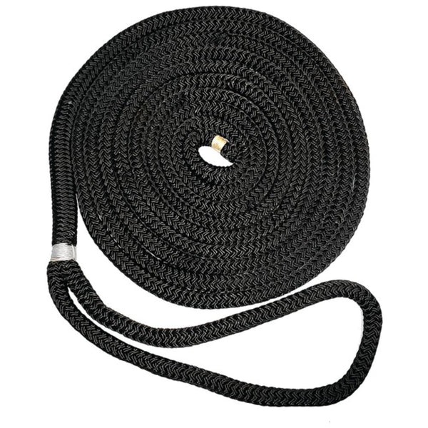 New England Ropes Premium Nylon Double Braid Dock Line 1/2 in x 15 ft Black – 5054-16-00015