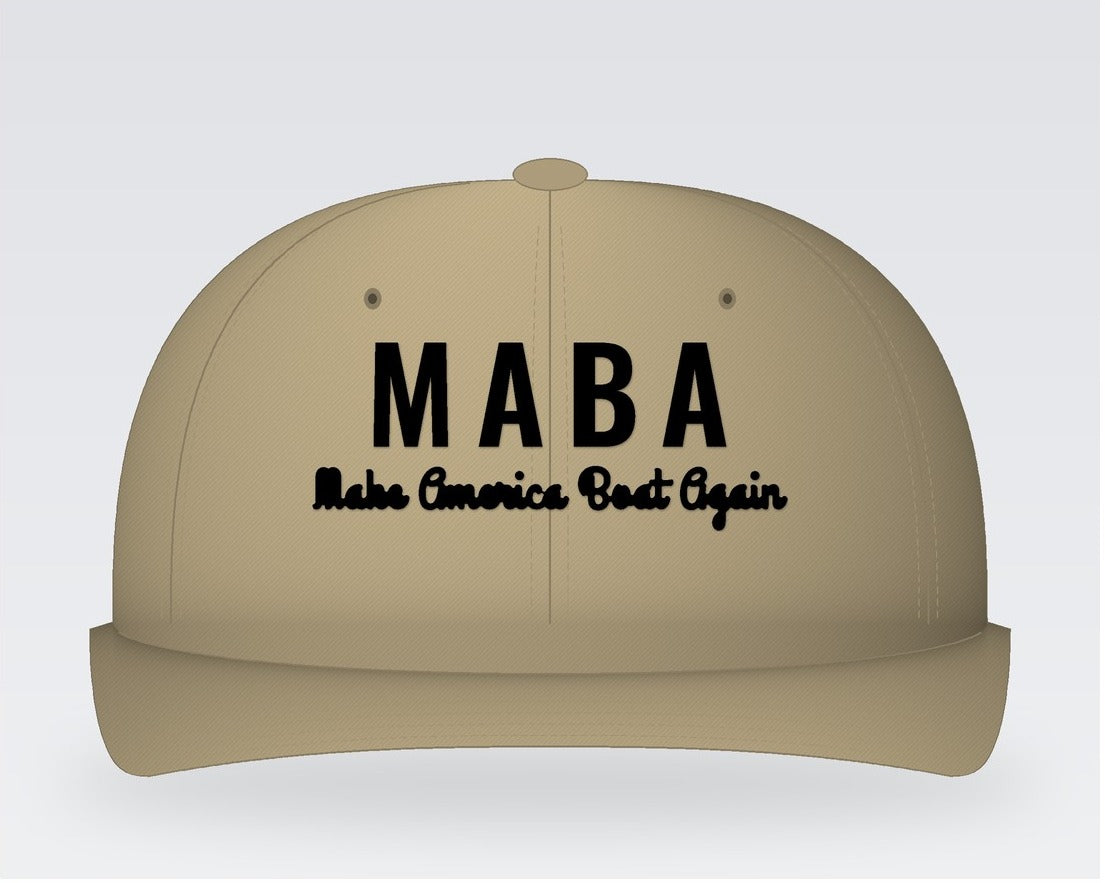 MABA Script Hat – Make America Boat Again – Khaki, front